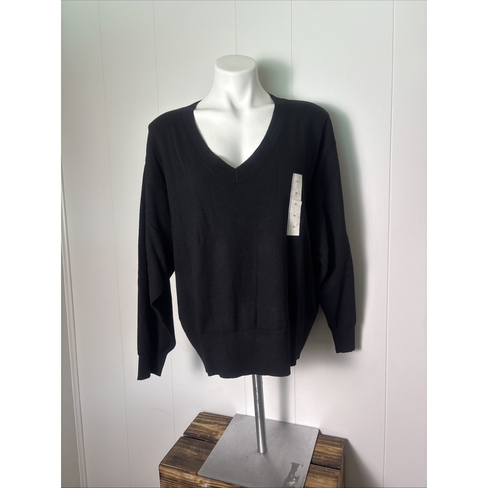 New Women's Pull Over Knit Sweater A New Day Black Sz X-Large V Neck Fall Cozy